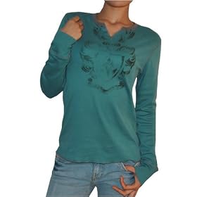 WOMENS Guess Jeans Vintage Blue Raglan Long Sleeve 100% Organic Cotton Jersey Shirt