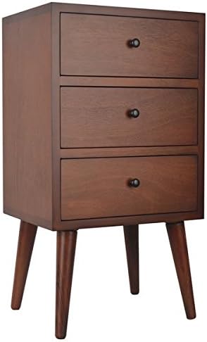 Mid-century 3-drawer Wood Side Table, 15 inches wide x 27.5 inches tall x 11.8 inches deep