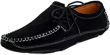 BXDE Men's Genuine Leather Loafers Fashion Driving Shoes,Black,9.5B(M)US=CN44