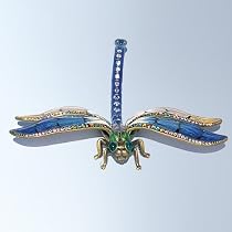 Dragonfly Decoration Figurine Swarovski Crystals 24K Gold Blue Green Enameled Figure