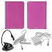 GTMax Purple Leather Case with CC slot + Black LED Clip-On Reading Book Light + White Home Travel Charger + White Rapid Car Charger with IC Chip for Amazon Kindle Keyboard 3 (3G+WIFI)