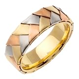 14K Tri Color Gold comfort fit Basket Weaved Braided Women's Wedding Band