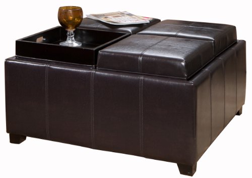 Best Selling Four Sectioned Espresso Leather Cube Storage Ottoman On Sale