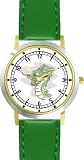 Chinese Dragon or Dinosaur Animal - WATCHBUDDY® DELUXE TWO-TONE THEME WATCH - Arabic Numbers - Green Leather Strap-Children's Size-Small ( Boy's Size & Girl's Size )