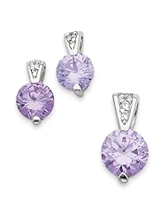 Sterling Silver Lavender CZ Earrings And Pendant Set