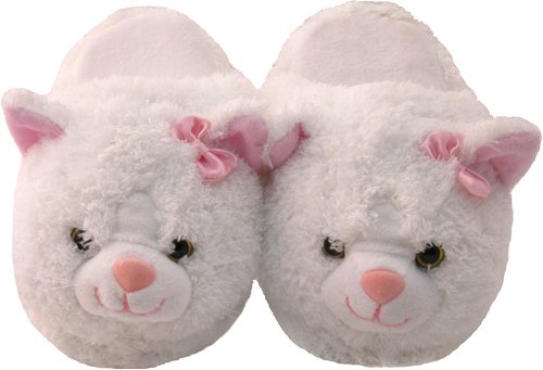 Girls Plush White Cat Slippers