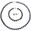 Enhanced Black 8-9mm AA Cultured Pearl Princess Necklace Strand 18", Bracelet (L1S3R2) & AAAA Earrings (LS1B) Platinum Overlay CAREFREE Sterling Silver Set
