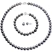 Enhanced Black 8-9mm AA Cultured Pearl Princess Necklace Strand 18", Bracelet & Earrings Platinum Overlay Sterling Silver Set
