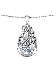 Original Star K (tm) Large Loving Mother And Family Pendant With Round 10mm Genuine White Topaz in .925 Sterling Silver