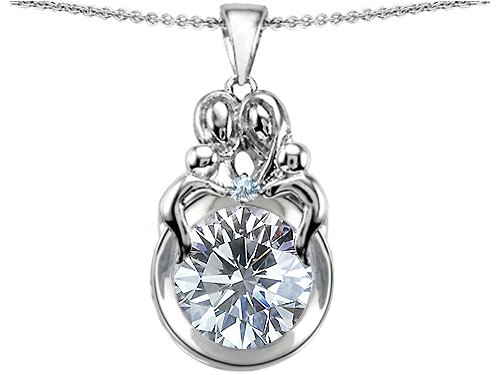 3.65 cttw 14k White Gold Plated Sterling Silver Large Loving Mother and Family Pendant with Genuine Round White Topaz