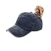 Eohak Ponytail Baseball Hat Distressed Retro Washed Cotton Twill (Black)