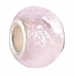 Pandora Style Charm Bead (Z197) Murano Style Lampwork Glass (14mm x 10mm) (fits Troll too) ~ Pink Milky Metallic with Pink Foil