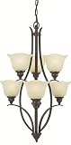 Murray Feiss F2051/3+3GBZ Morningside Three + Three Light, Two Tier Chandelier in Grecian Bronze and Cream Snow Glass