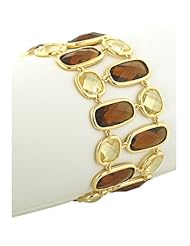 Alexander James 14k Gold Bonded Brown and Yellow Cubic Zirconia Link Bracelet in Goldtone