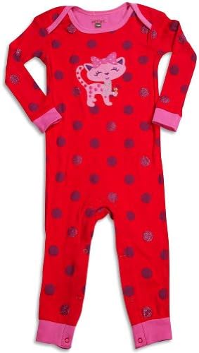 Petit Lem - Baby Girls Long Sleeve Polka Dot Kitty Coverall, Red, Raspberry 30286-12Months