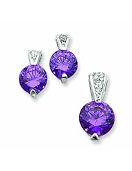 Genuine .925 Sterling Silver Purple Color CZ Earrings and Pendant Set. 100% Satisfaction Guaranteed.