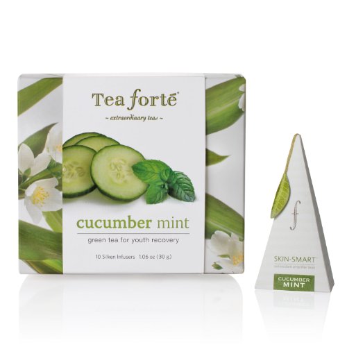 Tea Forte Petite Ribbon Box 10 Silken Pyramid Infusers Skin Smart Cucumber Mint