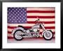 Harley Davidson Motorcycle and US Flag Framed Art Poster Print, 31x25