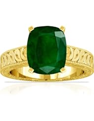 18K Yellow Gold Cushion Cut Emerald Fana Designer Ring