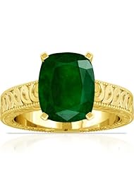 14K Yellow Gold Cushion Cut Emerald Fana Designer Ring