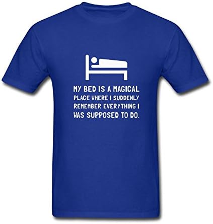 RrelmmY Men's Bed Magical Place Fun T-Shirt Royal Blue S