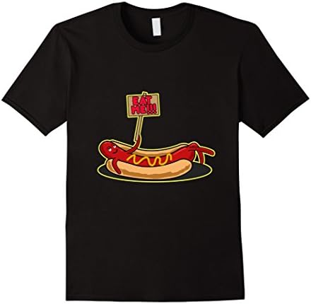 Men's Eat Me Hot Dog Laying On Plate With Sign Weiner Bun T-Shirt Large Black
