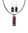 Necklace and Earrings Set - XS-42 - Genuine Handmade Dichroic Glass Pendant and Earrings - Hung on a 16" Stainless Steel Black Colored Multi-Strand Cord + 2" Extension Chain and French Wires ~ All Findings and Earring wires are made of .925 Sterling Silver