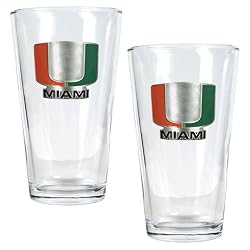 Miami Hurricanes NCAA 2pc Pint Ale Glass Set by Great American Products