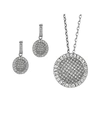 BRI Jewelry Sterling Silver Flat Round Shape With Clear Micropave Cubic Zirconia Set - Pendant - Dangle Earring