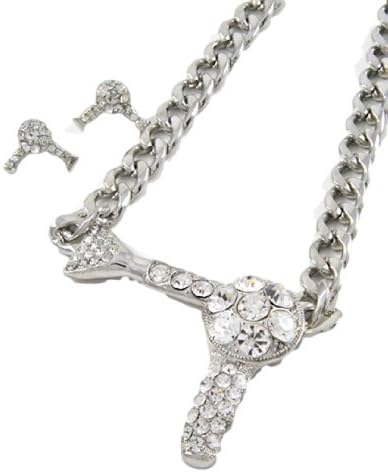 Hair Dryer Necklace Earrings Set D2 Rhinestones Chunky