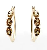 10k Yellow Gold Oval Smoky Topaz Hoop Earrings