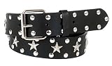 Snap On Silver Star Studded Black Leather Belt - Interchangeable buckle