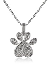 Sterling Silver 1/10cttw Diamond Paw Pendant Necklace, 18"