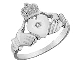 Mens Diamond Claddagh Ring in 10K White Gold
