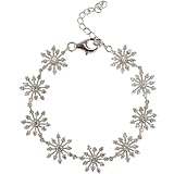 Sparkling Diamond Cubic Zirconia Snowflake Link Platinum Overlay CAREFREE Sterling Silver Bracelet