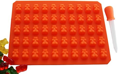50 Cavity Silicone Gummy Bear &amp; Chocolate Mold with BONUS SYRINGE! Best Gummy Bear Candy Mold, Healthy Sugar Free Gummy's, Gummy Bear Maker, Gummy Candy Maker