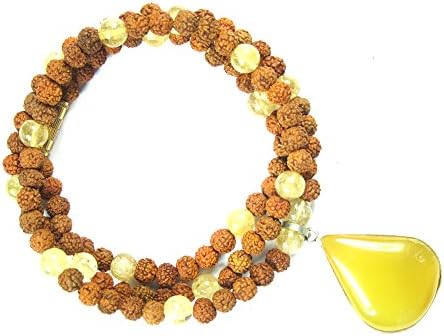 Positive Energy Mala Beads - Rudraksha Citrine Stone Healing Prayer Malabeads
