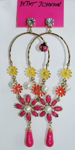 Betsey Johnson Flower Girl Hoop Earrings