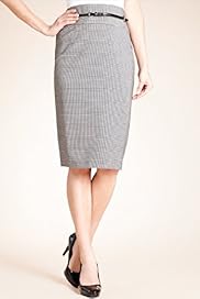 Wide Waistband Dogtooth Pencil Skirt with Belt