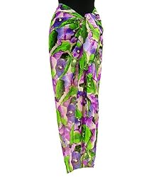 Pareo Beach Wrap Sarong Green Lavender Flower Design 42"x60"