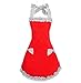 Hyzrz Cute Red Cotton Ruffle Youth Girls Apron Kitchen Cooking Aprons for Women with Pockets