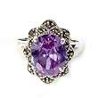 Sterling Silver Marcasite Ring with Lavender CZ - Size: 6-9