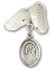Sterling Silver Baby Badge with St. Genevieve Charm and Baby Boots Pin