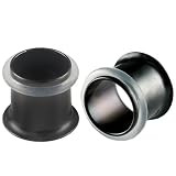 00G 00 gauge 10mm - Black PVD Coated 316L Surgical Steel Single Flared Flare Tunnels Ear Plugs with Silicone o-ring AIBF - Ear Stretching Expanders Stretchers - Sold as a Pair
