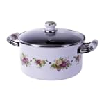 Imperial 5.5 Quart Enamel Stockpot With Glass Lid , Country Rose