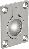 Monroe  Stainless Steel 316 Recessed Spring Loaded Ring Pull Handle , Polished Finish, 1-9/16" Mounting Hole Center to Center, 3/8" Projection, Silver Color (Pack of 1)