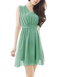 V-neck Two-Toned Sleeveless Colorblocking Elasticized   Waistline Summer Chiffon  Dress