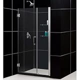 Unidoor Frameless 44-45 x 72 Adjustable Shower Door with Glass Shelves Hardware Finish: Chrome