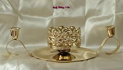 Unity Candle Holder Wedding Stand Shamrocks Celtic Brass toned