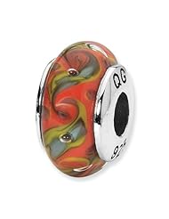 Sterling Silver Red/Teal Swirl Hand-blown Glass Charm Bead Fits Pandora Chamilia Biagi Bracelet